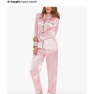 SWOMOG Womens Silk Satin Pajamas Set Long Sleeve Button Down 2 Piece Small